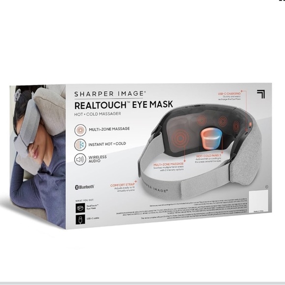 NIB Sharper Image RealTouch Eye Mask, Hot + Cold Massager, Bluetooth - Picture 2 of 12